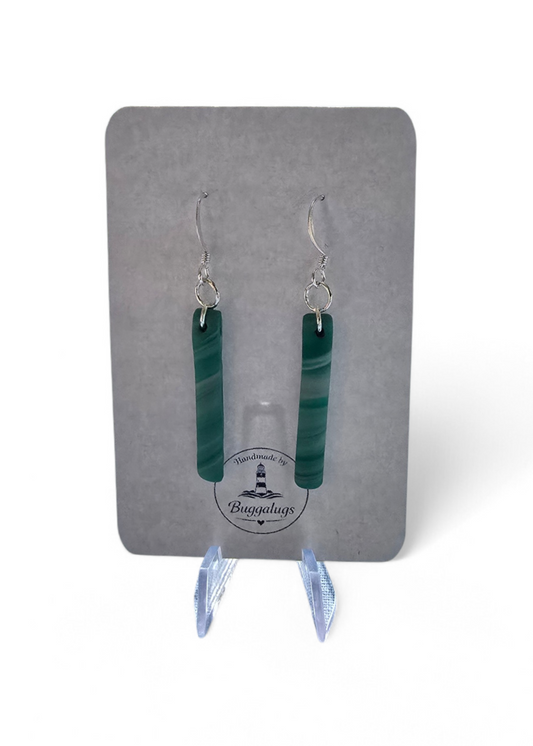 Green stripe drop earrings