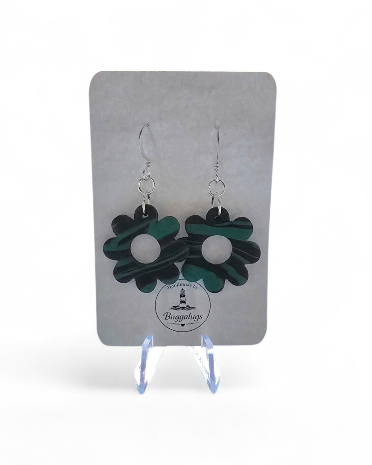 Green stripe daisy earrings