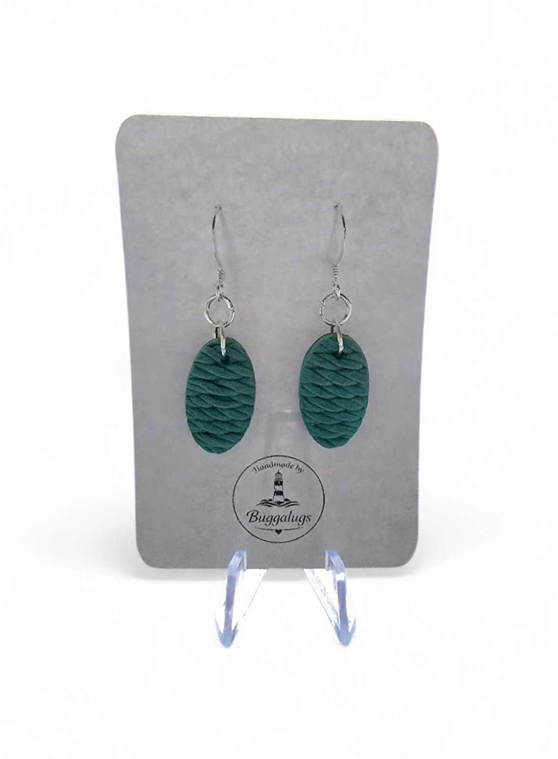 Green thread drop earrings