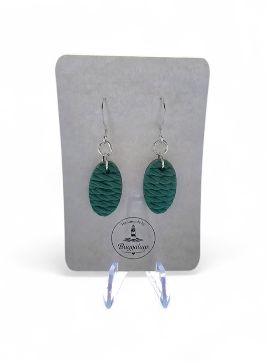 Green thread drop earrings
