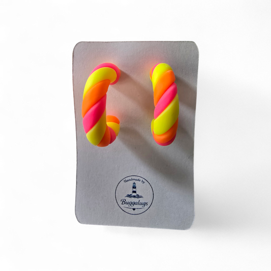 Neon half hoop studs