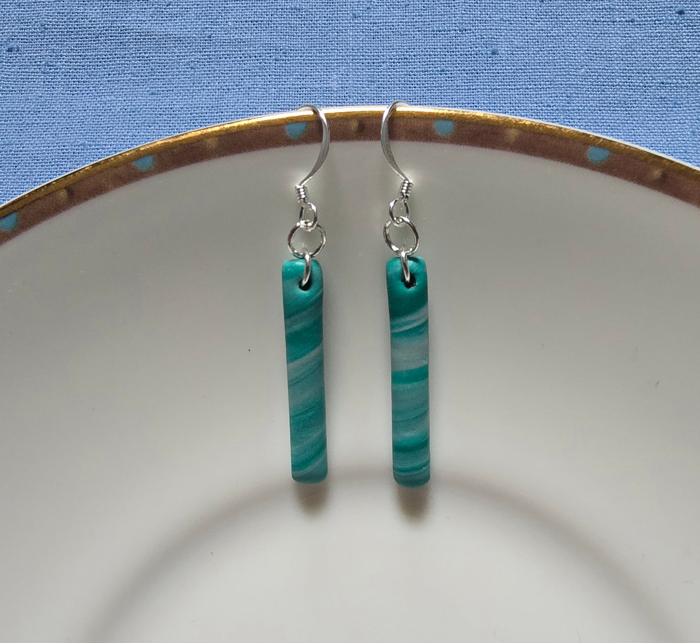 Green stripe drop earrings