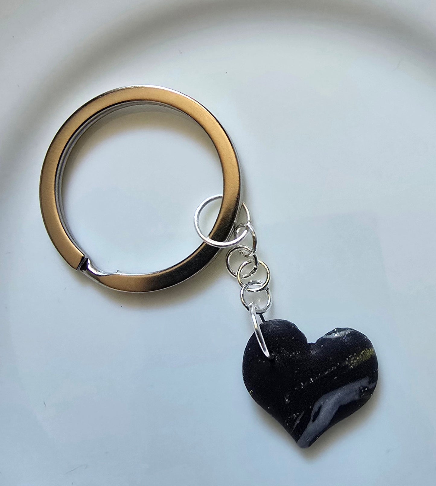 Black marble heart keyring