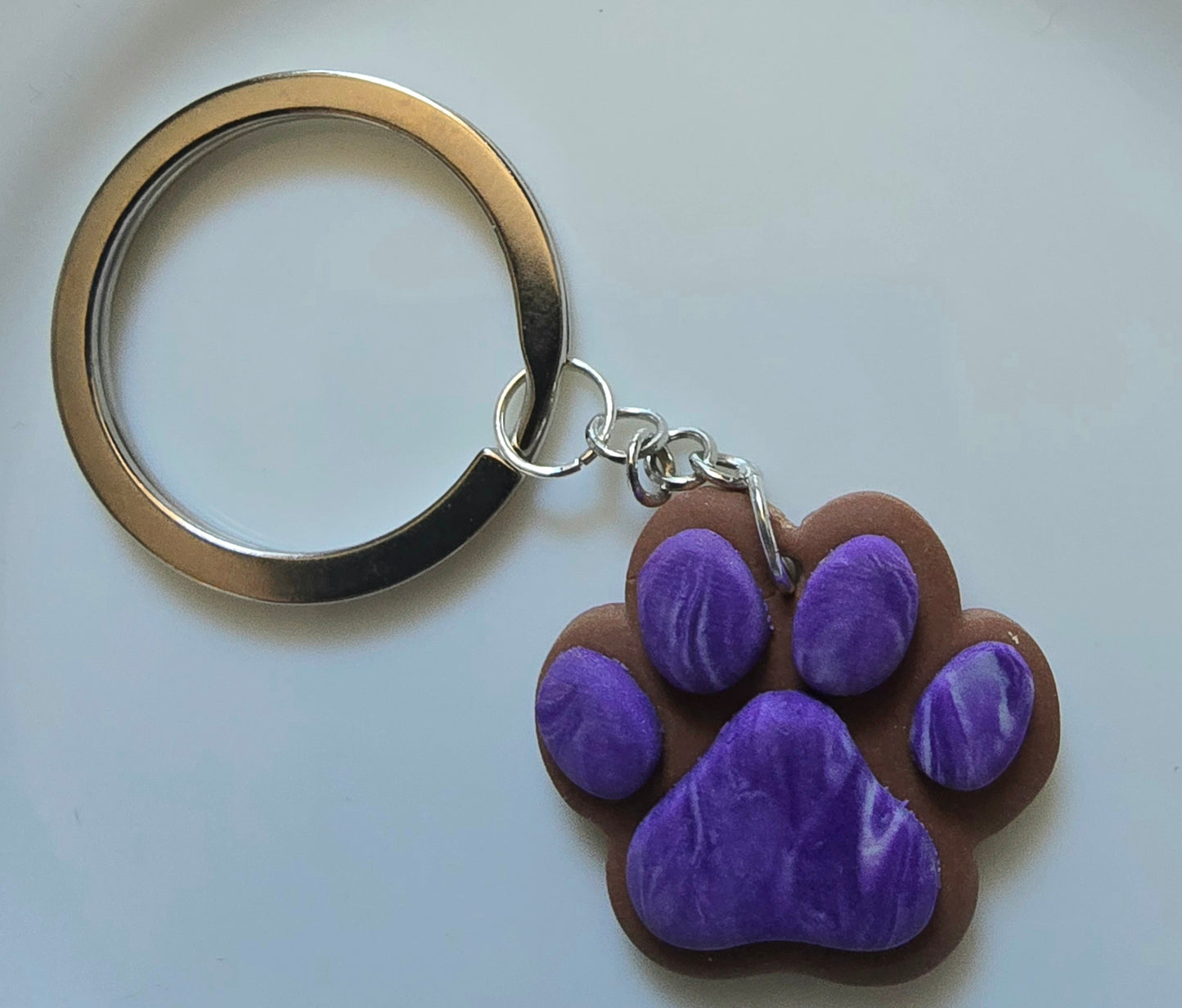 Purple marble pawprint keyring