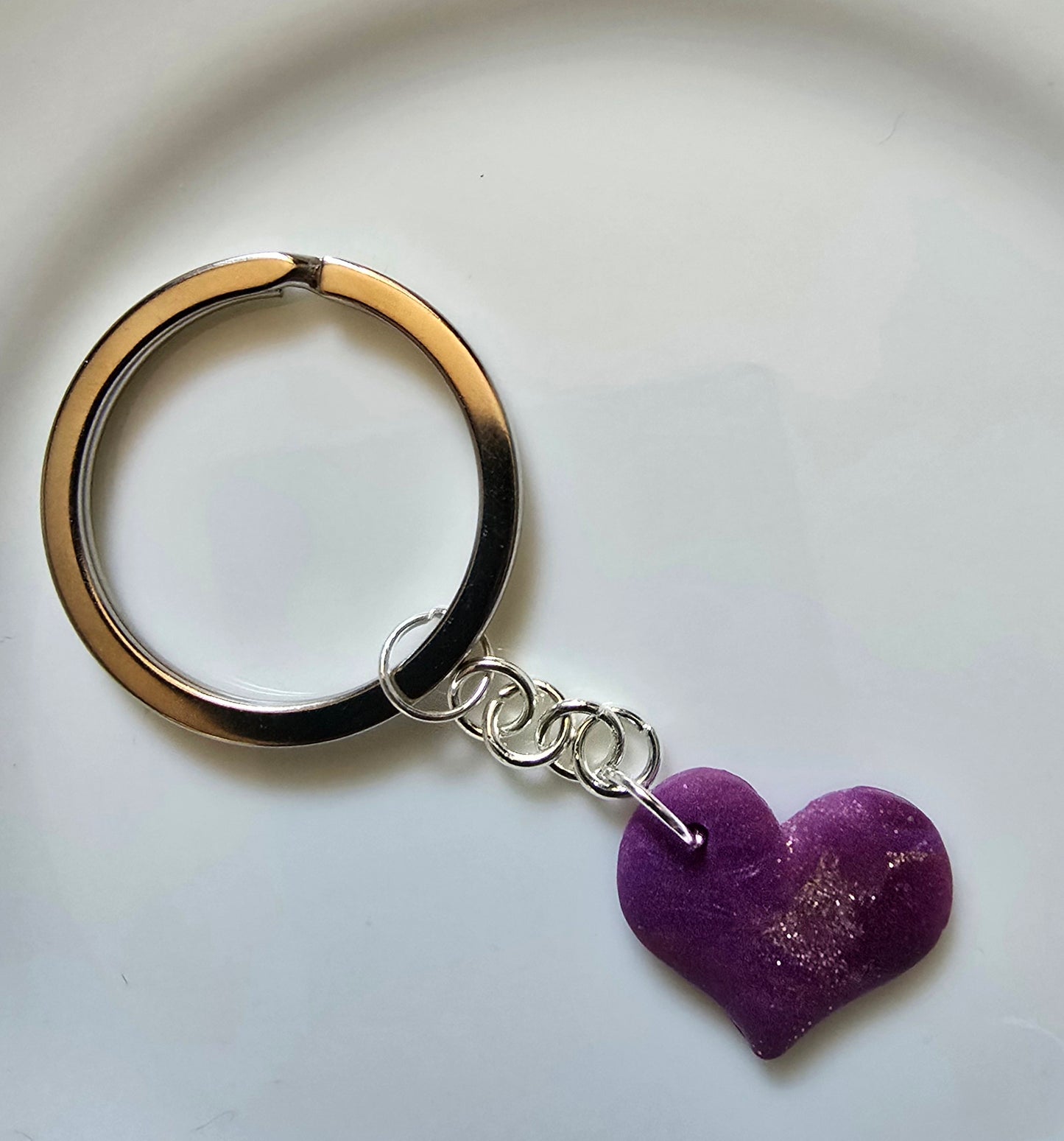 Purple sparkle heart keyring