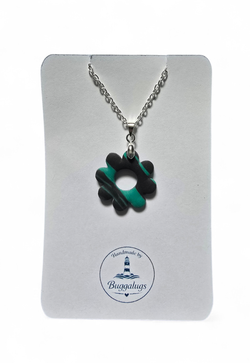 Green and black striped daisy necklace