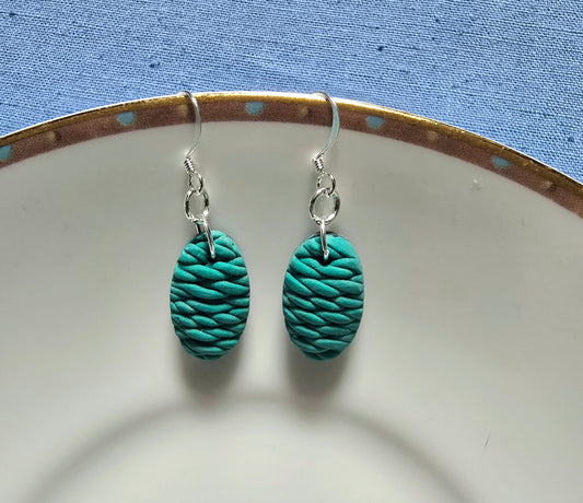 Green thread drop earrings