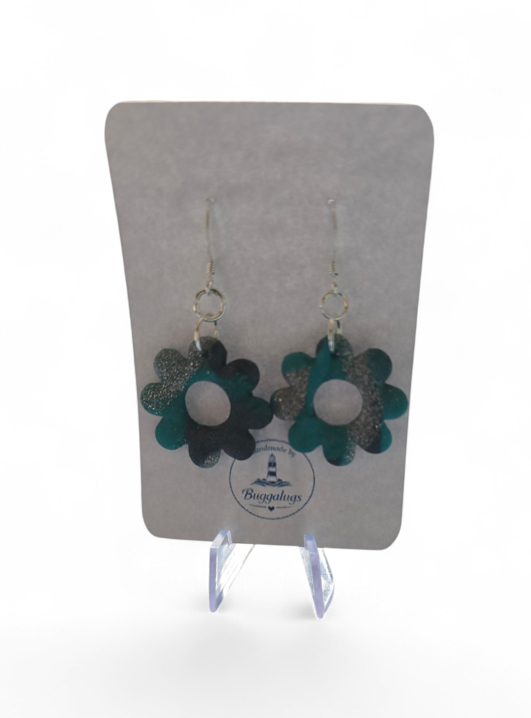 Green sparkle daisy earrings